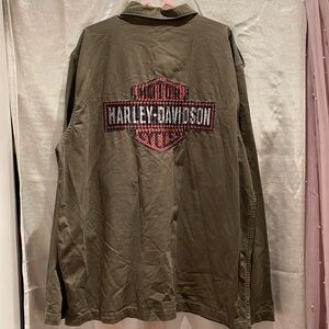 Harley Davidson Military Style Canvas Button Up